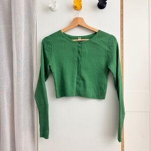 Uniqlo Green Ribbed Button-Down Cropped Cardigan UV Protection